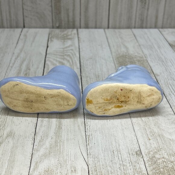 Vintage Mini Ceramic Blue Pair of Boots Planter Vase Home Decor 3" Long - Picture 5 of 7
